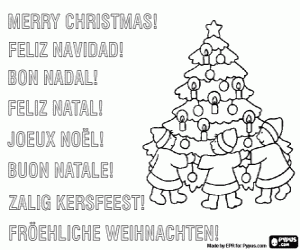 Kaart met kinderen met Kerstmis kleurplaat