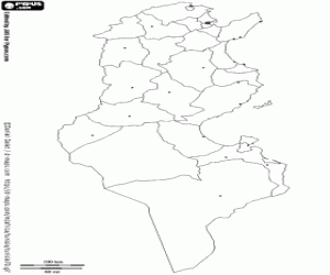 Kaart van Tunesië kleurplaat