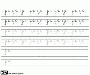 Kalligrafie, oefening met YA kleurplaat