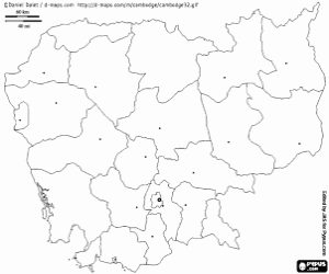 Kambodja kaart kleurplaat