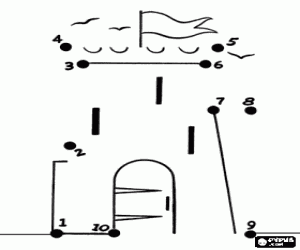 Een kasteel, punt naar punt kleurplaat