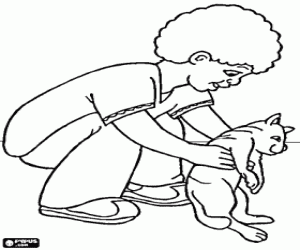 Kat met een kind kleurplaat