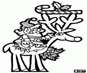 Kerst elf rijden een rendier kleurplaat