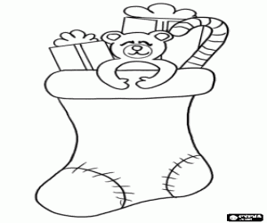 Kerst Sok met geschenke kleurplaat