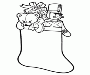 Kerst sok gevuld met giften kleurplaat