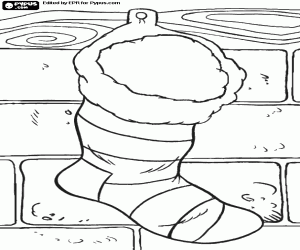 Kerst sok verder op een bakstenen muur kleurplaat