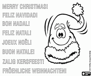 Kerstkaart met de Kerstmuts kleurplaat