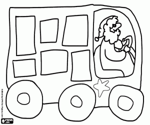 Kerstman in de bestelbus kleurplaat