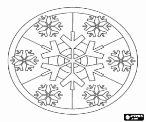 Kerstmis mandala met sneeuwvlokken kleurplaat