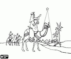 Kerstster en de drie magiërs kleurplaat