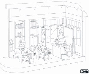 Kinderen in een klaslokaal Playmobil kleurplaat