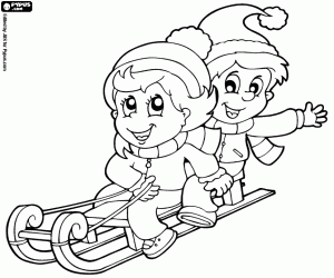 Kinderen plezier op slee kleurplaat