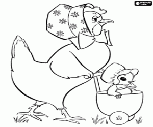 Kip en kuiken in Pasen kleurplaat