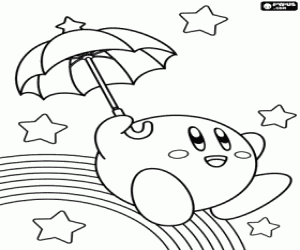 Kirby onder ster en regenboog kleurplaat