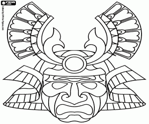 Een klassiek samurai-masker kleurplaat