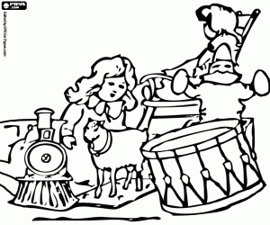 Een klein meisje met giften van Kerstmis kleurplaat