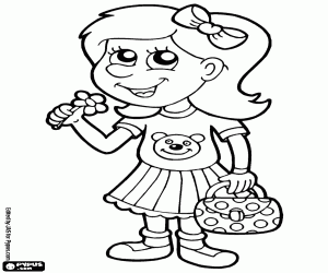 Een klein meisje op een lentewandeling kleurplaat