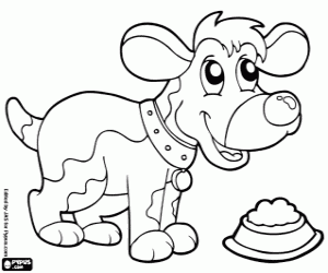 Kleine hond blij met het voedsel kleurplaat