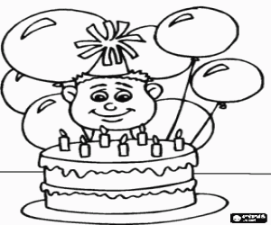 Een kleine jongen in de verjaardagspartij kleurplaat