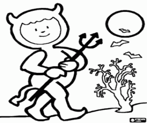 Een kleine jongen met duivel jurk kleurplaat