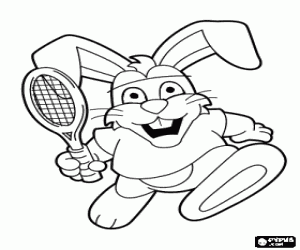 Konijn met een tennisracket kleurplaat