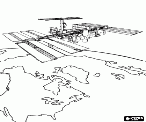 Een kunstmatige satelliet in een baan kleurplaat