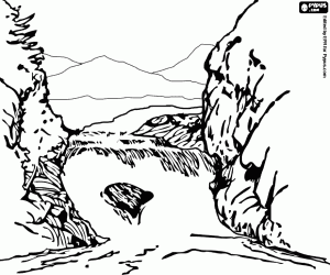 Landschap van een rivier met waterval kleurplaat