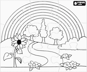 Lente landschap puzzel kleurplaat