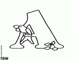 Letter A en een kleine vogel kleurplaat