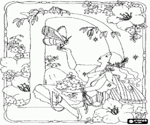 Letter D in de tuin van de fee kleurplaat