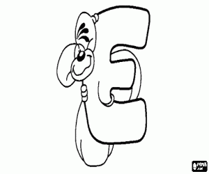 Letter E met de ondeugende muisje kleurplaat