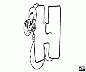 Letter H met de ondeugende muisje kleurplaat