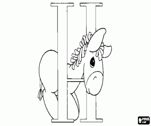 Letter H met een paardje kleurplaat