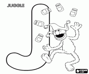 Letter J en Grover van Sesame Street kleurplaat