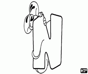 Letter N met de ondeugende muisje kleurplaat