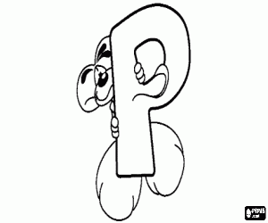 Letter P met de ondeugende muisje kleurplaat