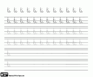 Lettergreep TI, kalligrafie uitoefening kleurplaat