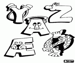 Letters met grappige tekeningen kleurplaat
