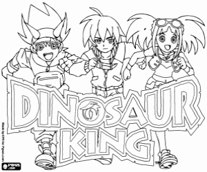 Logo Dinosaur King en protagonisten kleurplaat