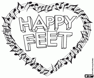 Logo van Happy Feet binnen een hart kleurplaat