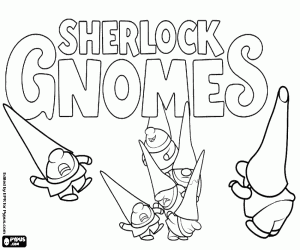 Logo van Sherlock Gnomes met kabouters kleurplaat