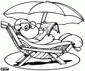 Man met de krant op het strand kleurplaat