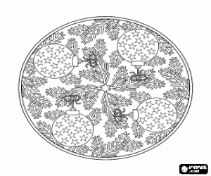 Een mandala met Kerst ornamenten kleurplaat