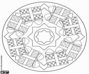 Mandala met kerstcadeaus kleurplaat