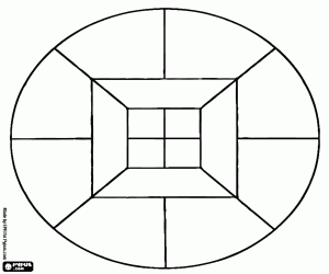 Mandala met vierkantjes in kwarten kleurplaat