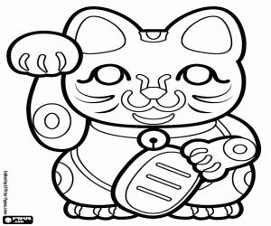 Maneki-neko, de gelukkige kat kleurplaat