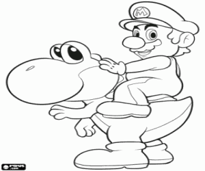 Mario en Yoshi kleurplaat