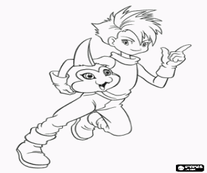 Matt en de digimon Tsunomon kleurplaat