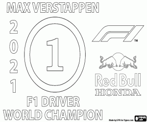 Max Verstappen, F1-kampioen van 2021 kleurplaat