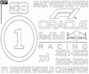 Max Verstappen, F1-kampioen x4 kleurplaat